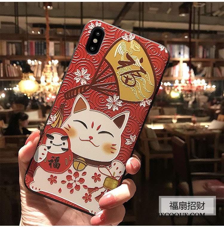 Futerał iPhone Xs Relief Czarny Kwiaty Brzoskwini, Etui iPhone Xs Bogactwona Telefon
