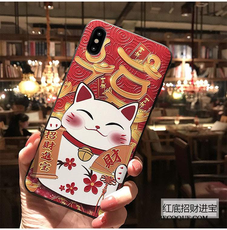 Futerał iPhone Xs Relief Czarny Kwiaty Brzoskwini, Etui iPhone Xs Bogactwona Telefon