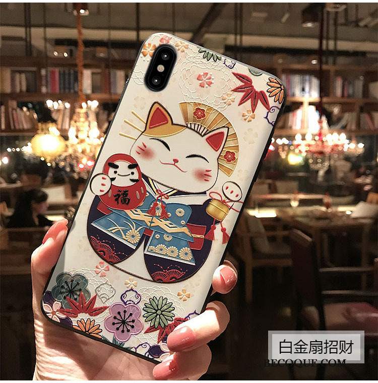 Futerał iPhone Xs Relief Czarny Kwiaty Brzoskwini, Etui iPhone Xs Bogactwona Telefon