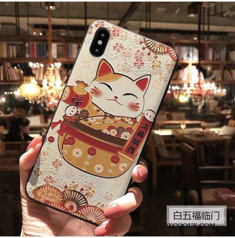 Futerał iPhone Xs Relief Czarny Kwiaty Brzoskwini, Etui iPhone Xs Bogactwona Telefon