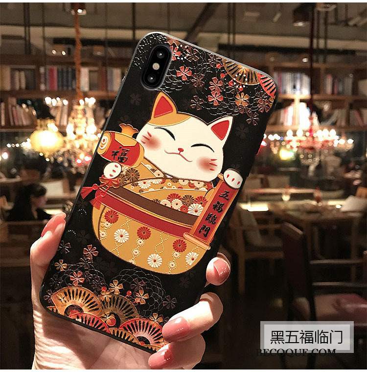 Futerał iPhone Xs Relief Czarny Kwiaty Brzoskwini, Etui iPhone Xs Bogactwona Telefon