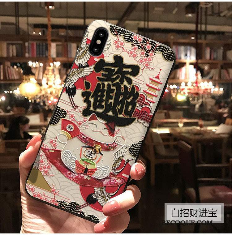 Futerał iPhone Xs Relief Czarny Kwiaty Brzoskwini, Etui iPhone Xs Bogactwona Telefon