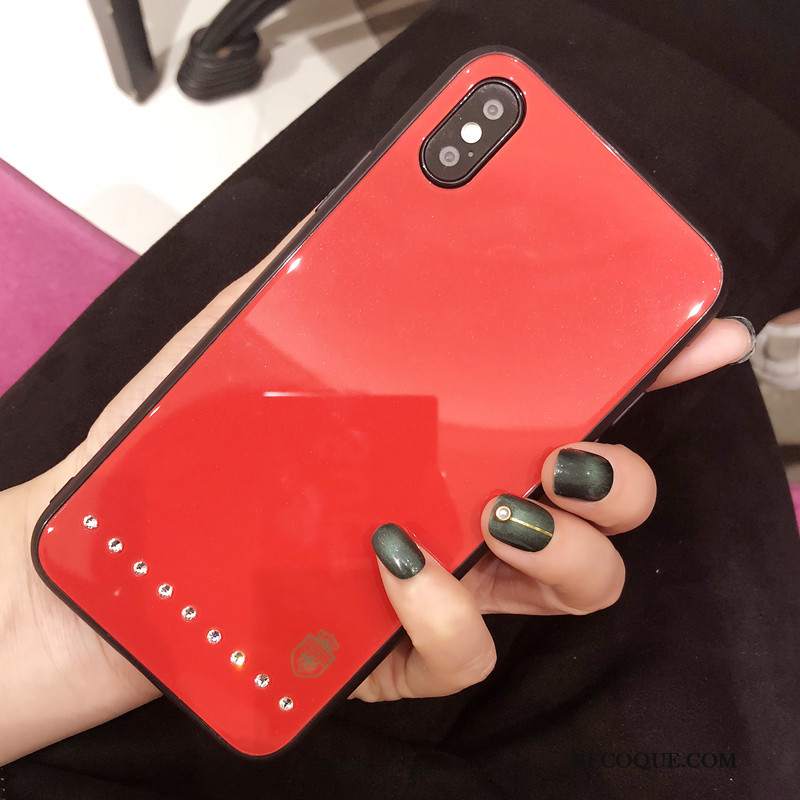 Futerał iPhone Xs Rhinestone Modna Marka Czarny, Etui iPhone Xs Moda Czerwony Nettona Telefon