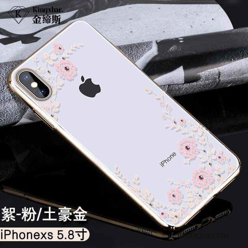 Futerał iPhone Xs Torby Modna Marka Trudno, Etui iPhone Xs Rhinestone Przezroczysty Złoto