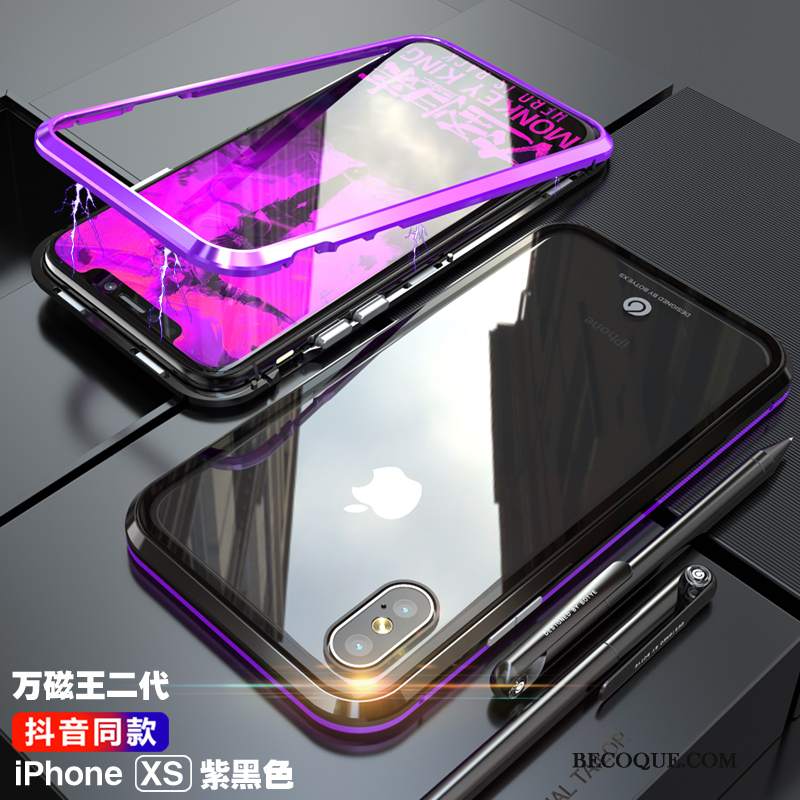 Futerał iPhone Xs Torby Szkło Purpurowy, Etui iPhone Xs Metal Przezroczysty Czerwony Netto