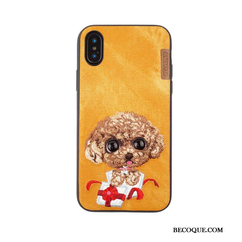 Futerał iPhone Xs Z Haftem Niebieski, Etui iPhone Xs Psy Zakochani