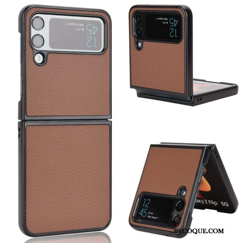 Futerały do Samsung Galaxy Z Flip 4 Etui Folio Tekstura Włókna Węglowego Z Efektem Skóry