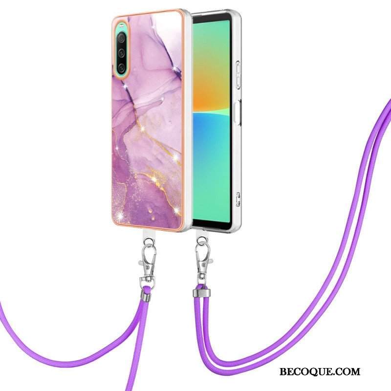 Futerały do Sony Xperia 10 IV ze Sznurkiem Z Marmurowym Sznurkiem