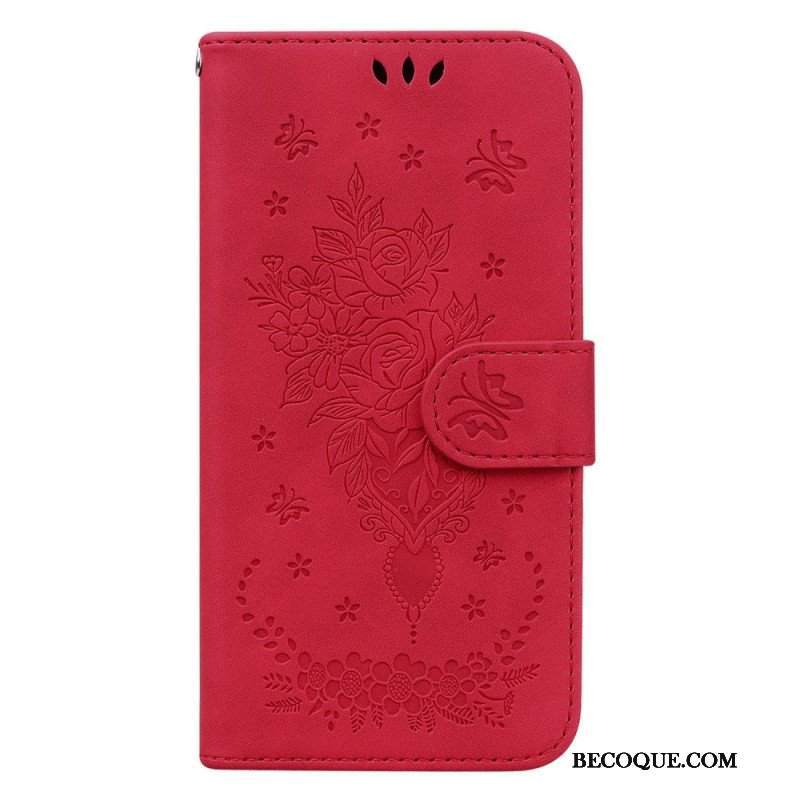Obudowa Etui Na Telefon do Xiaomi Redmi Note 12 4G z Łańcuch Wiązane Róże I Motyle