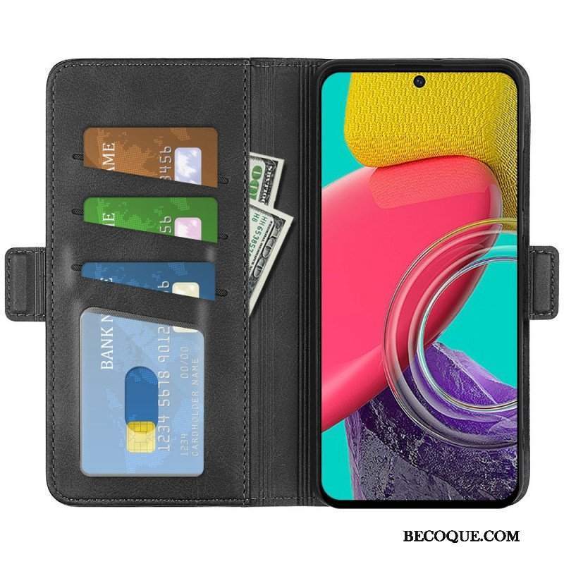 Skórzany Futerał do Samsung Galaxy M53 5G Etui Folio Podwójna Klapa