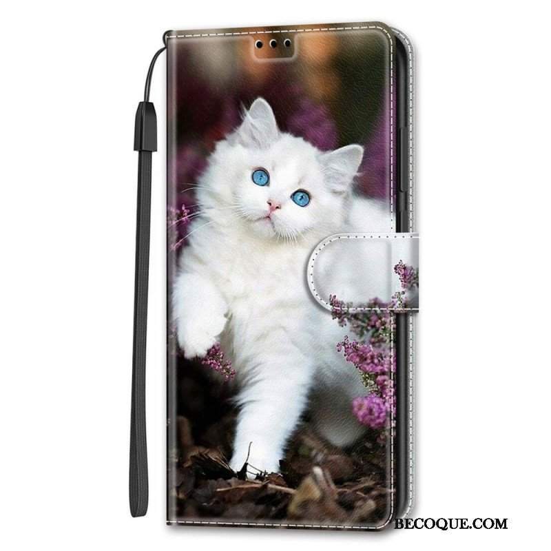 Skórzany Futerał do Samsung Galaxy S22 Ultra 5G z Łańcuch Stringi Wachlarz Kotów