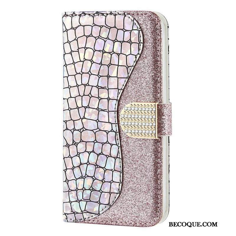 Skórzany Futerał do iPhone 13 Mini Krokodyle Diamenty