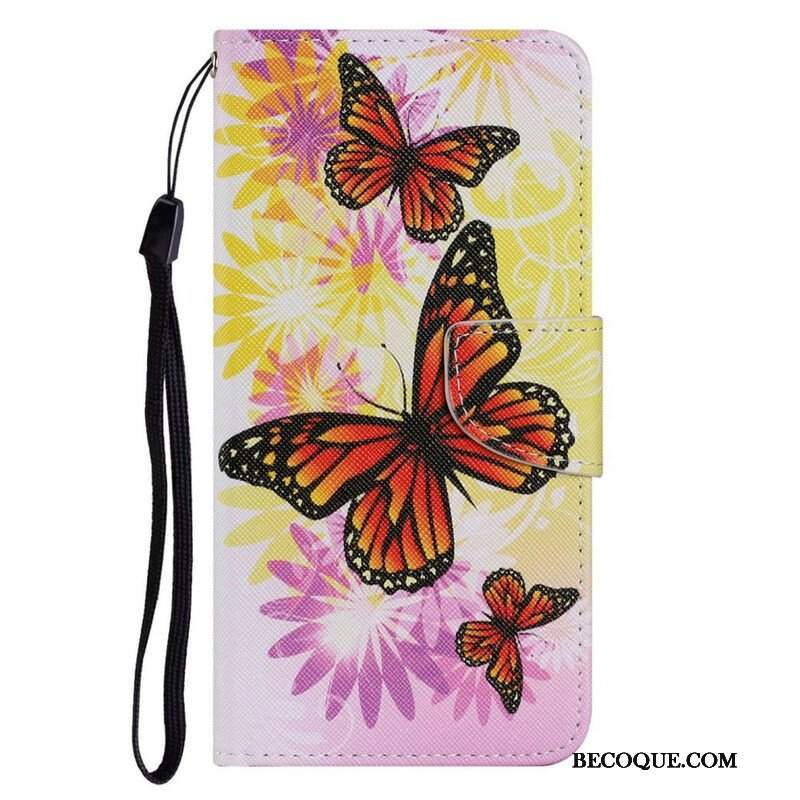 Skórzany Futerał do iPhone 13 Pro Motyle I Letnie Kwiaty