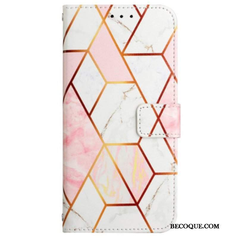 Etui Folio do Oppo A94 5G Marmurowy Geometryczny Z Paskiem