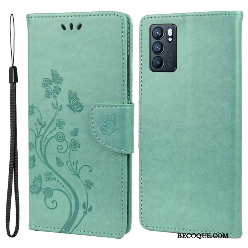 Etui Folio do Oppo Reno 6 5G Motyle I Kwiaty