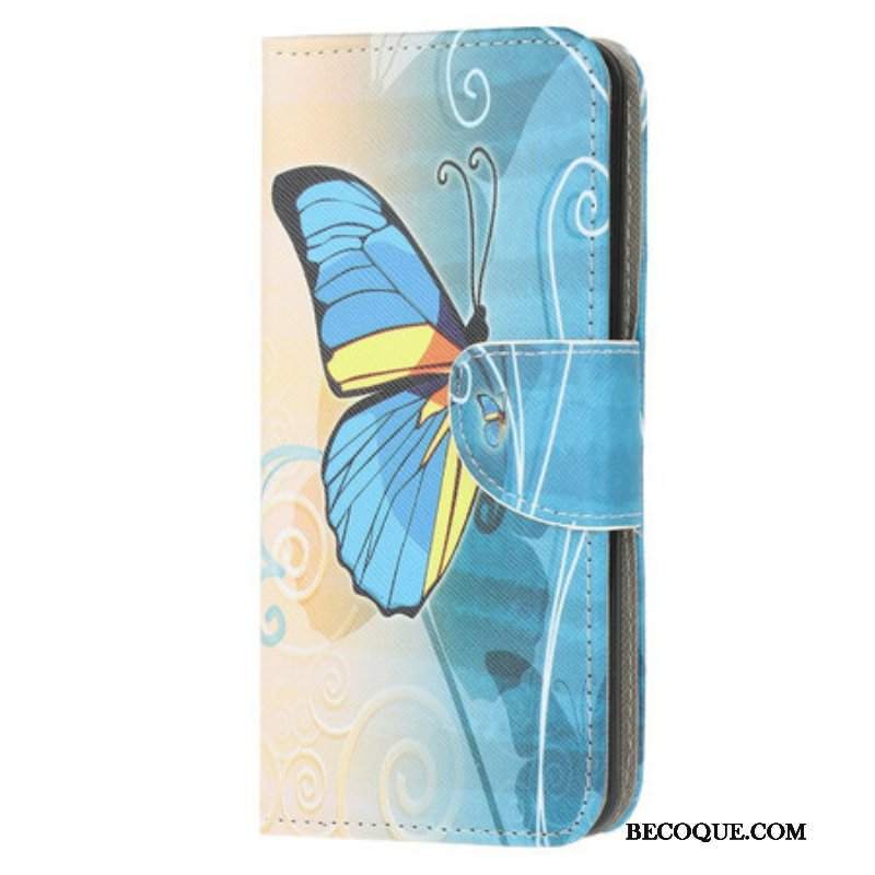 Etui Folio do Samsung Galaxy A52 4G / A52 5G / A52s 5G Niebieski I Żółty Motyl