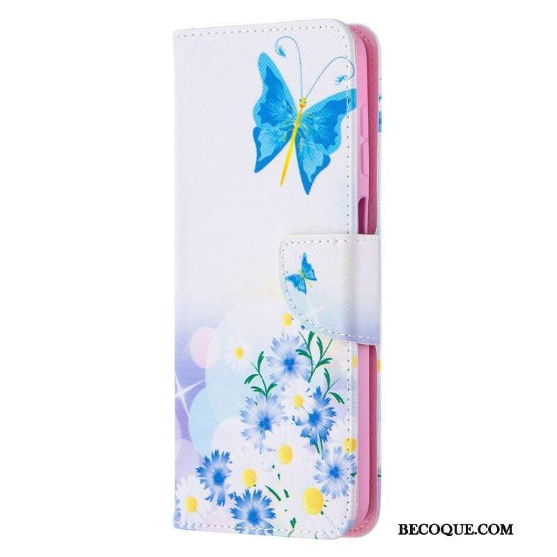 Etui Folio do Samsung Galaxy M12 / A12 Malowane Motyle I Kwiaty