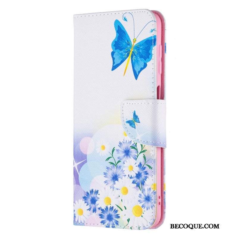 Etui Folio do Samsung Galaxy M32 Malowane Motyle I Kwiaty