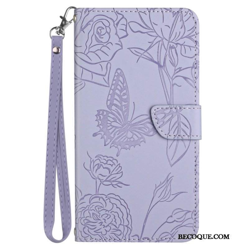 Etui Folio do Samsung Galaxy M33 5G Dyskretne Motyle I Smycz