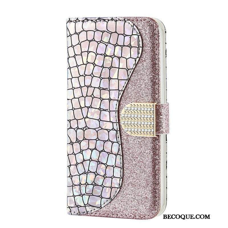 Etui Folio do Samsung Galaxy S21 FE Krokodyle Diamenty