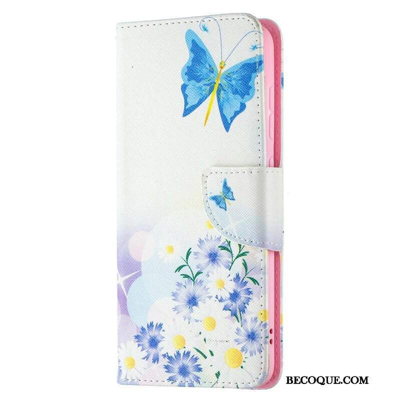 Etui Folio do Samsung Galaxy S21 FE Malowane Motyle I Kwiaty