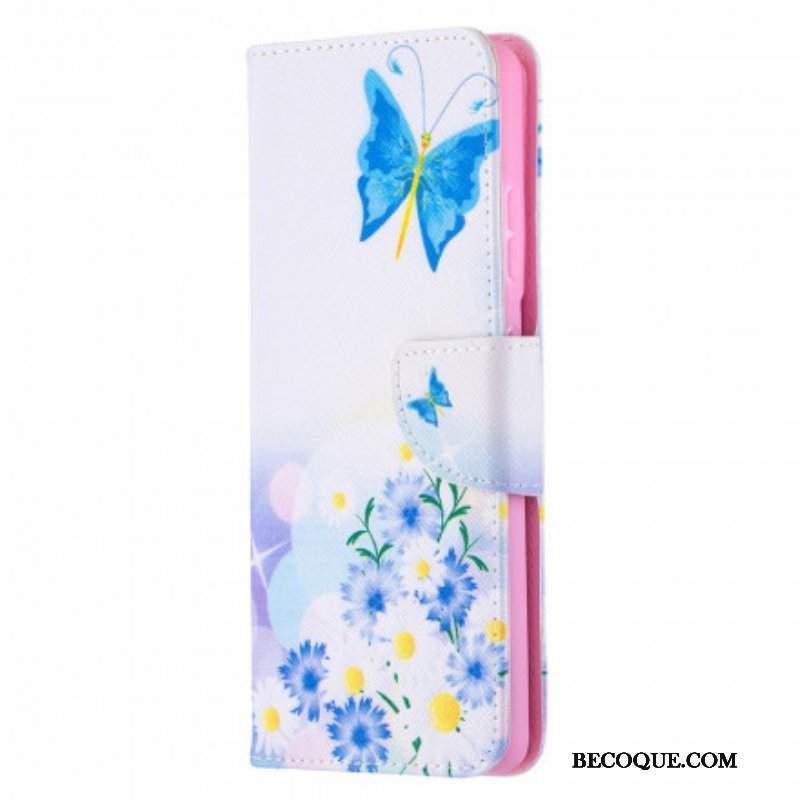 Etui Folio do Samsung Galaxy S21 Ultra 5G Malowane Motyle I Kwiaty
