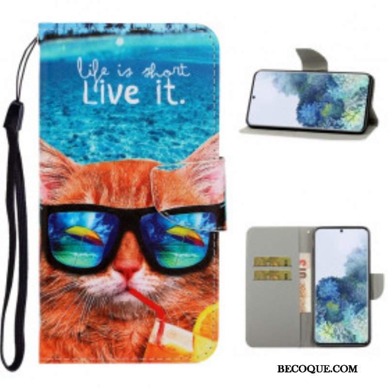 Etui Folio do Samsung Galaxy S21 Ultra 5G z Łańcuch Cat Live It Strappy