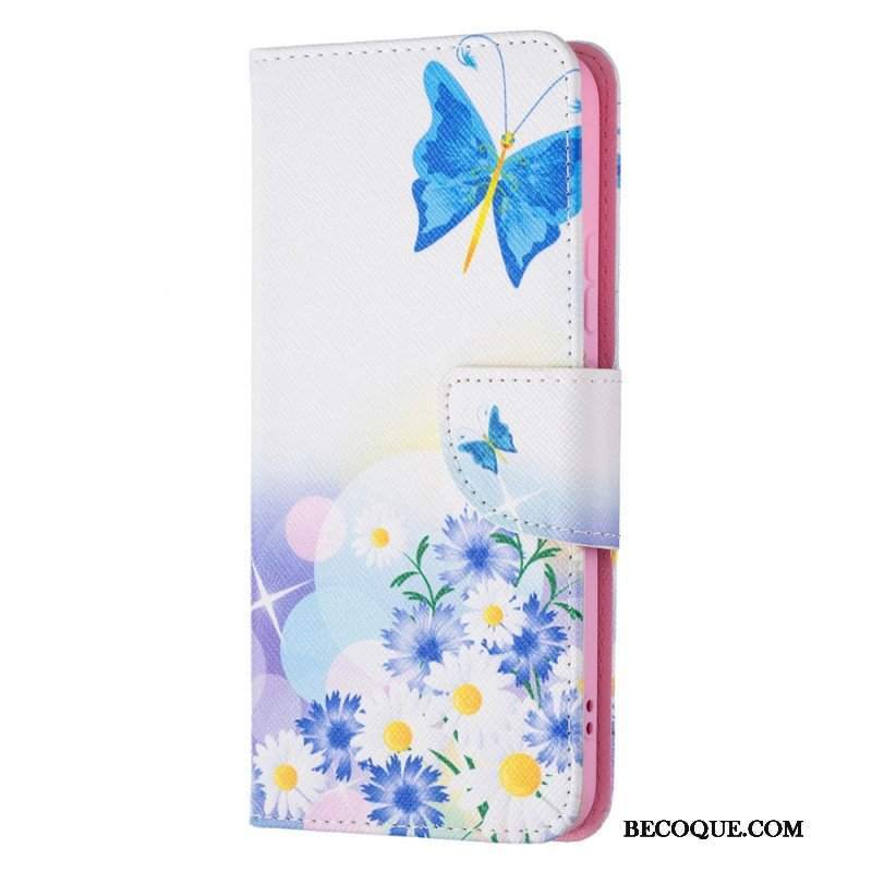 Etui Folio do Samsung Galaxy S22 Plus 5G Malowane Motyle I Kwiaty