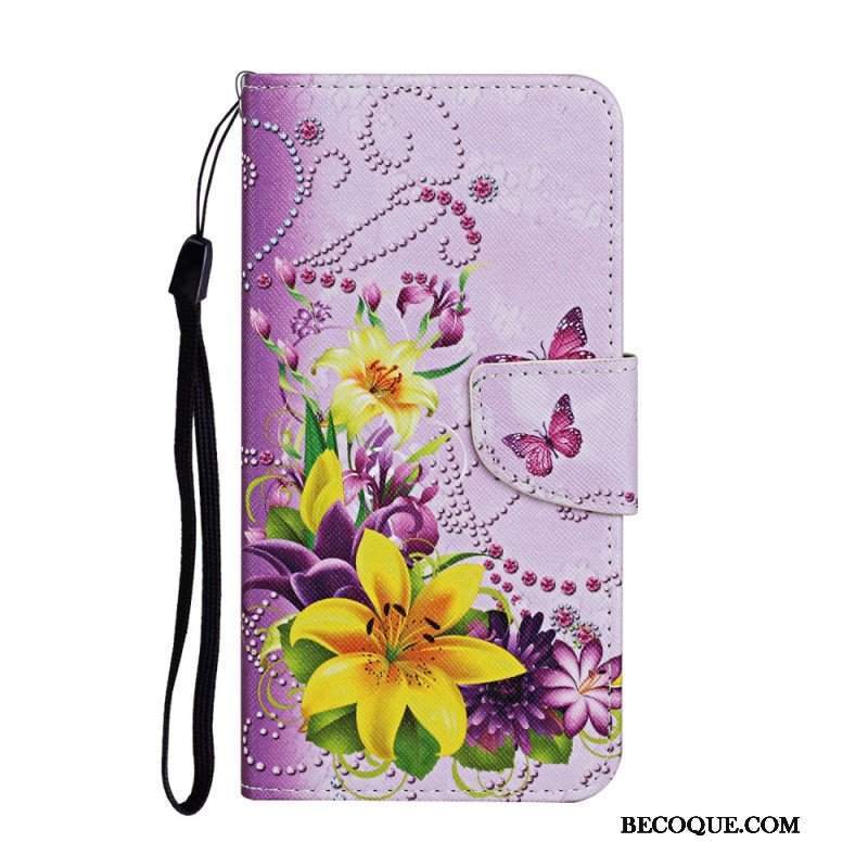 Etui Folio do Samsung Galaxy S22 Ultra 5G Mistrzowskie Kwiaty Z Paskiem