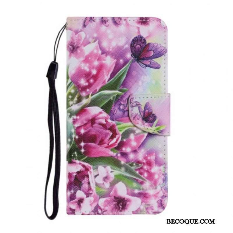 Etui Folio do Samsung Galaxy S22 Ultra 5G Motyle I Tulipany