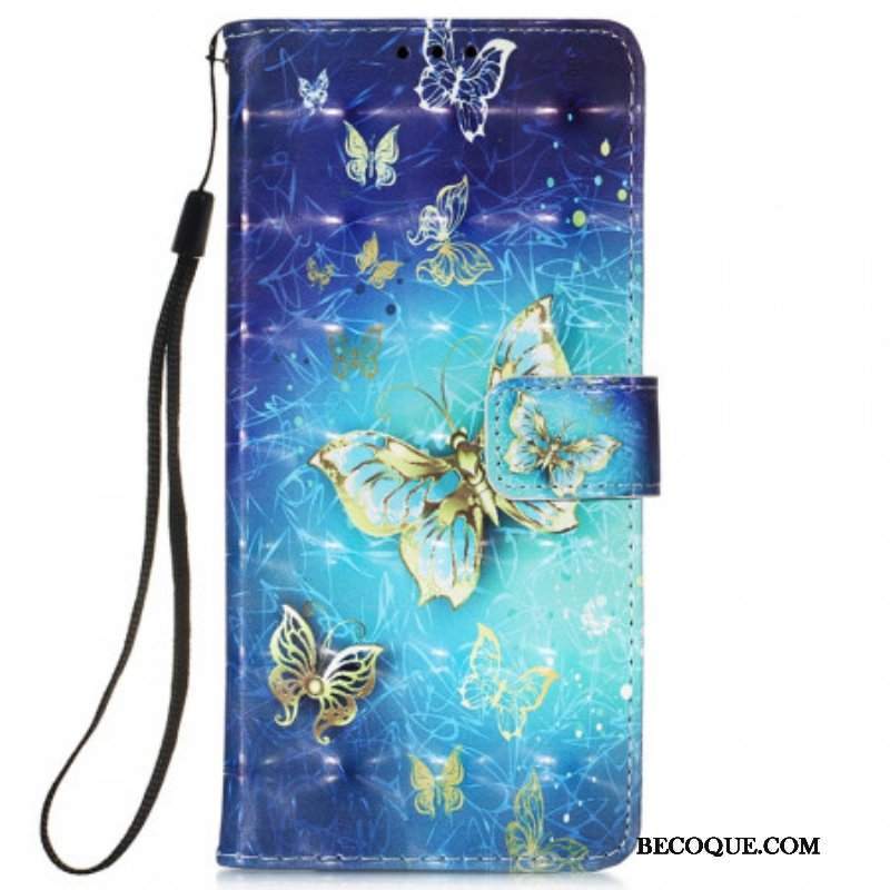 Etui Folio do Samsung Galaxy S22 Ultra 5G Smycz Złote Motyle