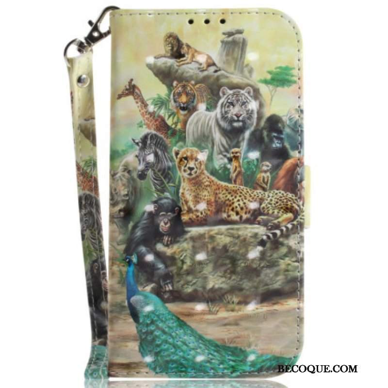 Etui Folio do Xiaomi Redmi Note 12 5G z Łańcuch Stringi Safari Animals