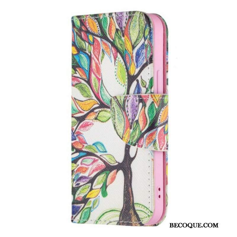 Etui Folio do iPhone 13 Mini Kolorowe Drzewo