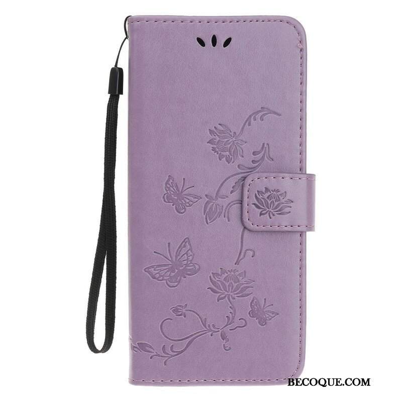 Etui Folio do iPhone 13 Mini z Łańcuch Pasek W Motyle I Kwiaty