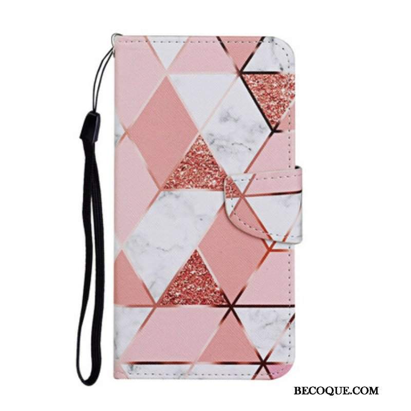 Etui Folio do iPhone 13 Pro Marmur I Cekiny Z Paskiem