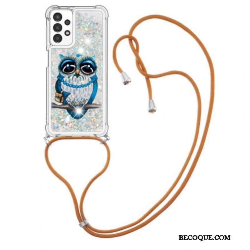 Etui do Samsung Galaxy A13 ze Sznurkiem Cekinowy Sznurek Miss Owl