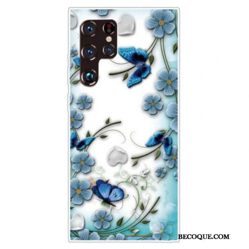 Etui do Samsung Galaxy S22 Ultra 5G Retro Motyle I Kwiaty