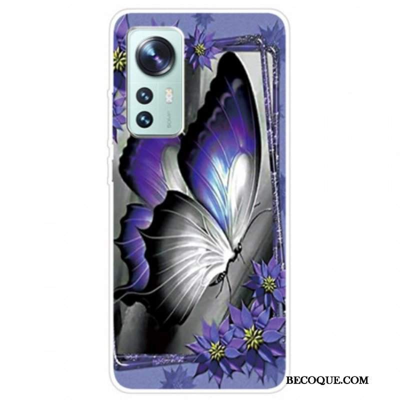 Etui do Xiaomi 12 Pro Fioletowy Silikonowy Motyl