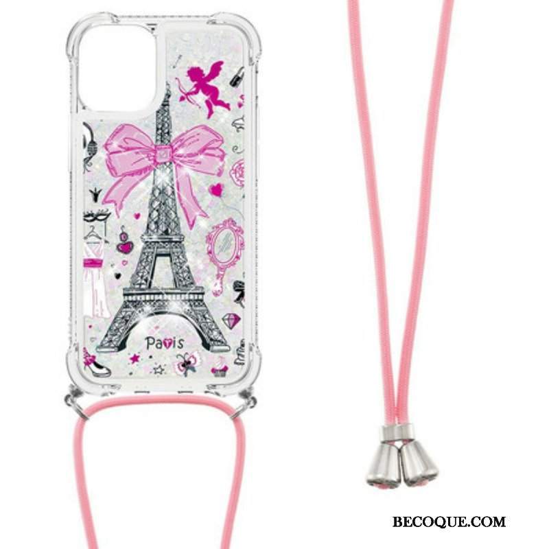 Etui do iPhone 13 Mini ze Sznurkiem Na Cordon Eiffel Tower