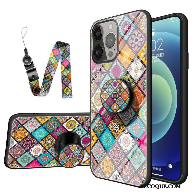 Etui do iPhone 13 Pro Patchworkowy Uchwyt Magnetyczny