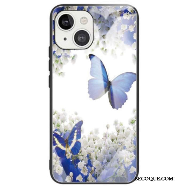 Etui do iPhone 14 Szkło Hartowane W Niebieskie Motyle