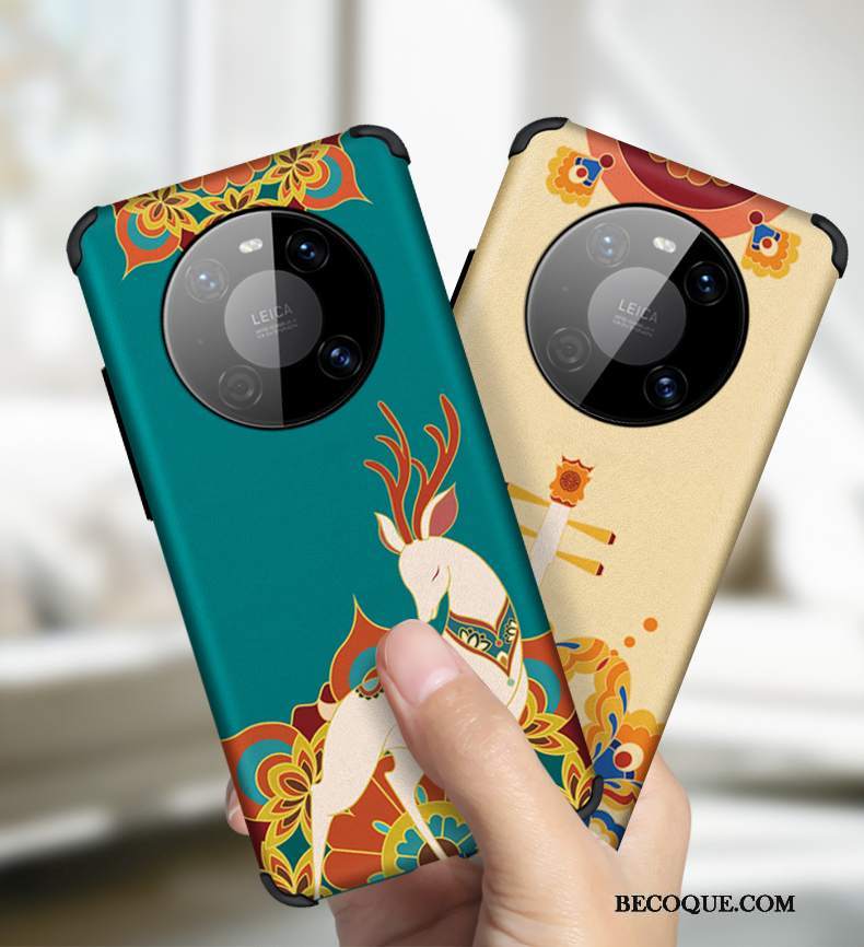 Futerał Huawei Mate 40 Pro Miękki Tendencja Chiński Styl, Etui Huawei Mate 40 Pro Vintage Czerwony Netto Żółty