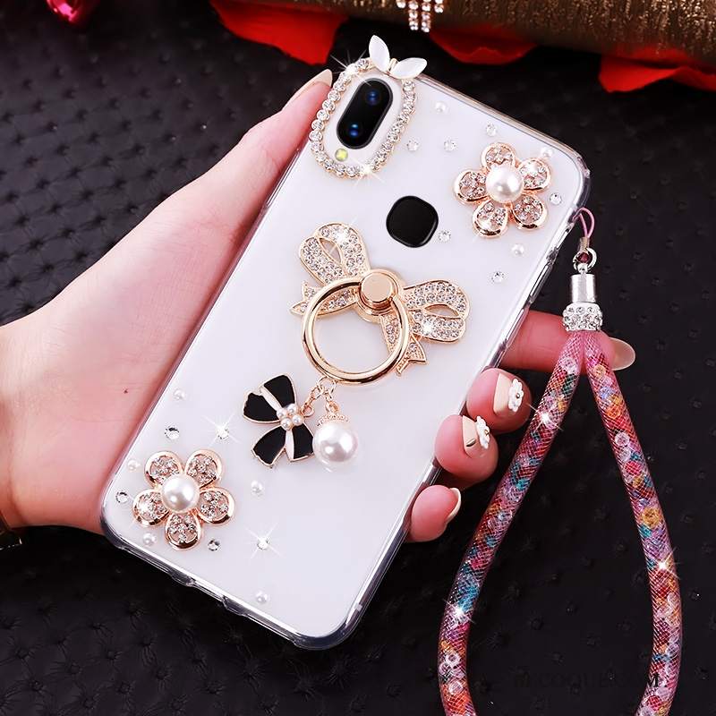 Futerał Huawei P Smart+ Ochraniacz Biały Ring, Etui Huawei P Smart+ Rhinestone Na Telefon