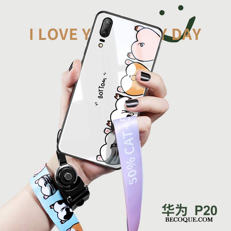 Futerał Huawei P20 Kreskówka Cienkie Tendencja, Etui Huawei P20 Torby Szkło Biały