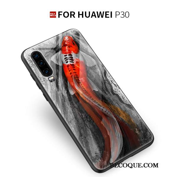 Futerał Huawei P30 Silikonowe Modna Marka Anti-fall, Etui Huawei P30 Kreatywne Czerwony Szkło