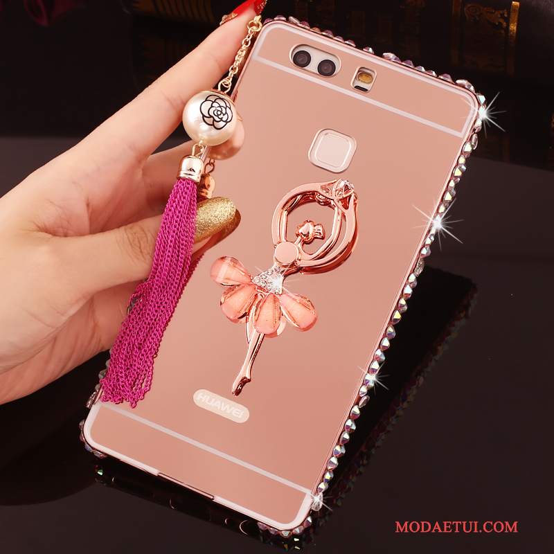Futerał Huawei P9 Plus Metal Granica Różowe, Etui Huawei P9 Plus Rhinestone Na Telefon