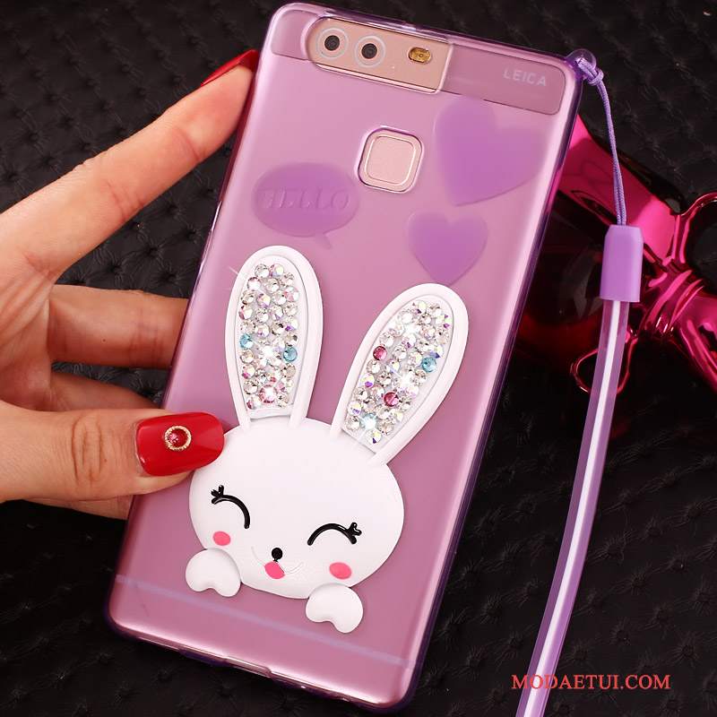 Futerał Huawei P9 Plus Rhinestone Purpurowy Cienkie, Etui Huawei P9 Plus Silikonowe Wiszące Ozdoby Anti-fall