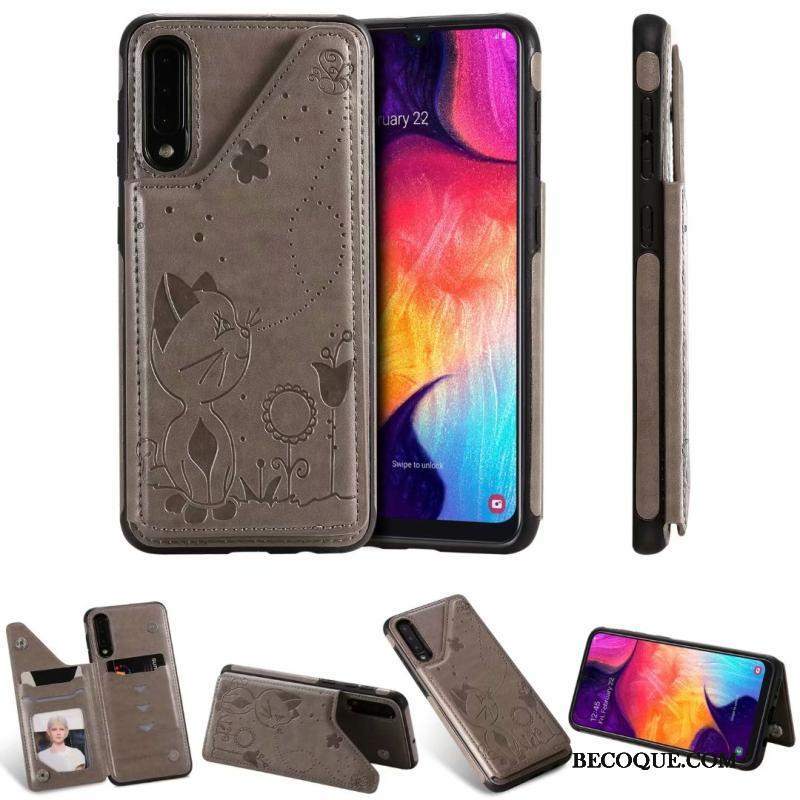 Futerał Samsung Galaxy A30s Skóra Anti-fall Kotek, Etui Samsung Galaxy A30s Torby Szaryna Telefon