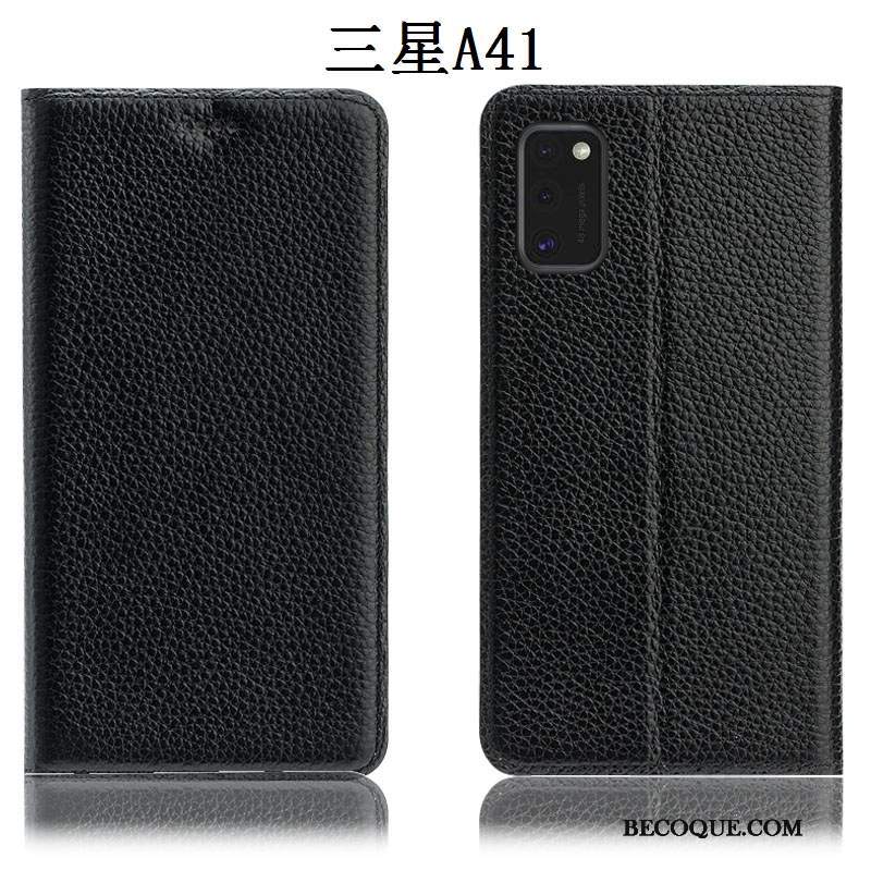 Futerał Samsung Galaxy A41 Skóra Litchi Czarny, Etui Samsung Galaxy A41 Torby Anti-fallna Telefon