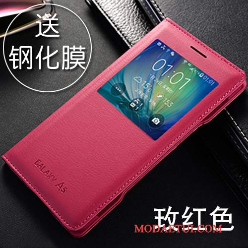 Futerał Samsung Galaxy A5 2015 Skóra Na Telefon Czerwony, Etui Samsung Galaxy A5 2015 Pokrowce
